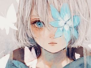 Preview wallpaper girl, flower, butterflies, anime, art