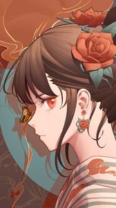 Preview wallpaper girl, flower, butterfly, anime