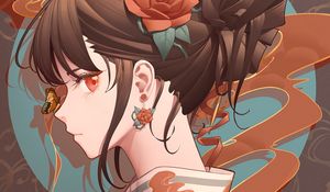 Preview wallpaper girl, flower, butterfly, anime