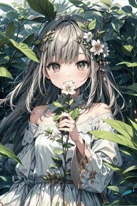 Preview wallpaper girl, flower, dress, leaves, anime, art