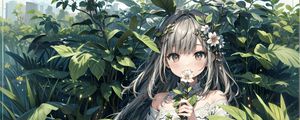 Preview wallpaper girl, flower, dress, leaves, anime, art