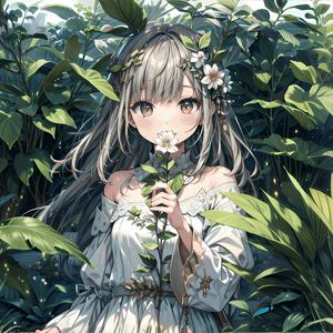 Preview wallpaper girl, flower, dress, leaves, anime, art