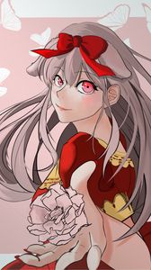Preview wallpaper girl, flower, dress, anime, art, red