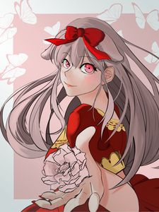 Preview wallpaper girl, flower, dress, anime, art, red