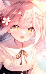 Preview wallpaper girl, flower, dress, pink, anime