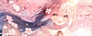Preview wallpaper girl, flower, dress, pink, anime