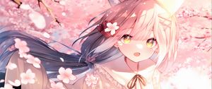 Preview wallpaper girl, flower, dress, pink, anime