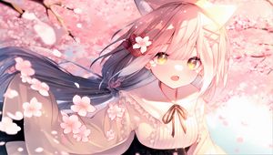 Preview wallpaper girl, flower, dress, pink, anime