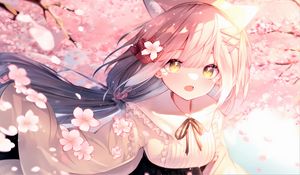 Preview wallpaper girl, flower, dress, pink, anime