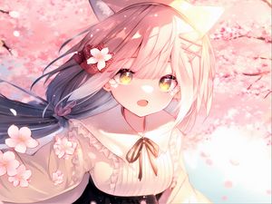 Preview wallpaper girl, flower, dress, pink, anime