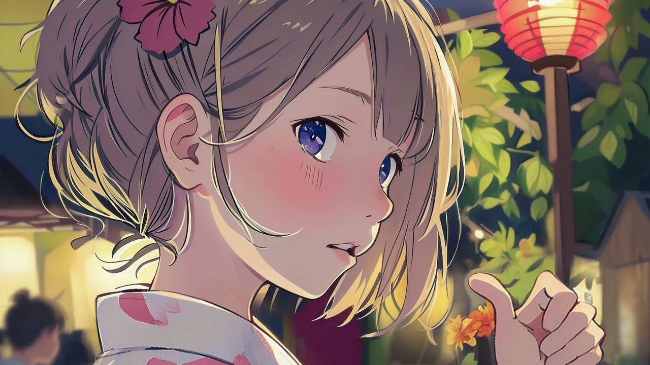 Wallpaper girl, flower, ears, kimono, gesture, anime
