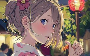 Preview wallpaper girl, flower, ears, kimono, gesture, anime