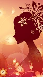 Preview wallpaper girl, flower, face, pattern, silhouette