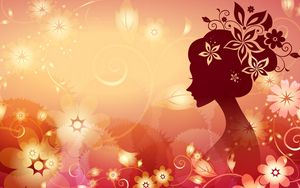 Preview wallpaper girl, flower, face, pattern, silhouette