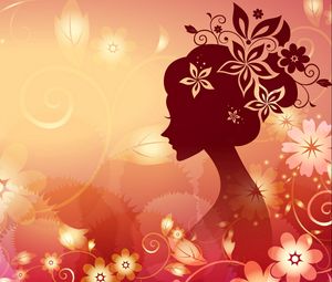 Preview wallpaper girl, flower, face, pattern, silhouette