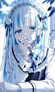 Preview wallpaper girl, flower, glance, anime, art, blue