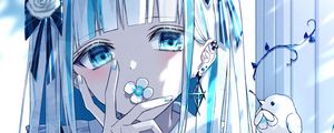 Preview wallpaper girl, flower, glance, anime, art, blue