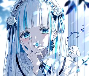 Preview wallpaper girl, flower, glance, anime, art, blue