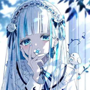 Preview wallpaper girl, flower, glance, anime, art, blue