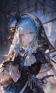 Preview wallpaper girl, flower, gloves, smile, anime