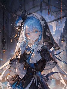 Preview wallpaper girl, flower, gloves, smile, anime