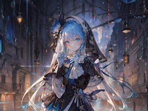 Preview wallpaper girl, flower, gloves, smile, anime