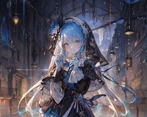 Preview wallpaper girl, flower, gloves, smile, anime