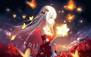 Preview wallpaper girl, flower, glow, dress, anime