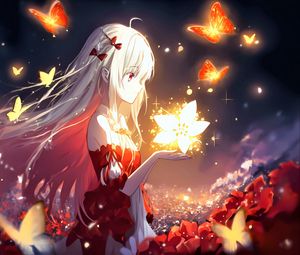 Preview wallpaper girl, flower, glow, dress, anime