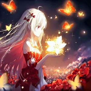 Preview wallpaper girl, flower, glow, dress, anime