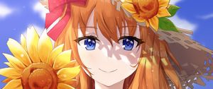 Preview wallpaper girl, flower, sunflower, summer, anime, art