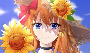 Preview wallpaper girl, flower, sunflower, summer, anime, art