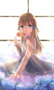 Preview wallpaper girl, flower, sunlight, anime
