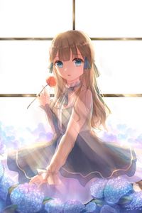 Preview wallpaper girl, flower, sunlight, anime