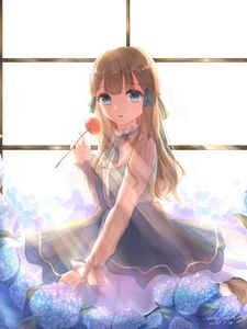 Preview wallpaper girl, flower, sunlight, anime