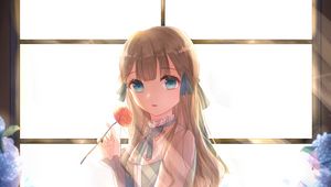 Preview wallpaper girl, flower, sunlight, anime