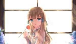 Preview wallpaper girl, flower, sunlight, anime