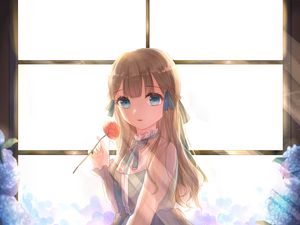 Preview wallpaper girl, flower, sunlight, anime