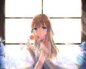 Preview wallpaper girl, flower, sunlight, anime