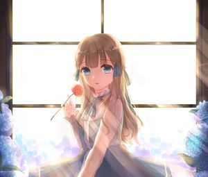 Preview wallpaper girl, flower, sunlight, anime