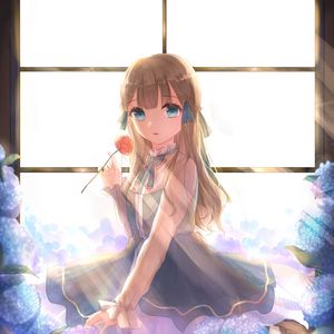 Preview wallpaper girl, flower, sunlight, anime