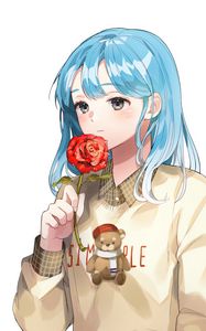 Preview wallpaper girl, flower, sweater, anime, art