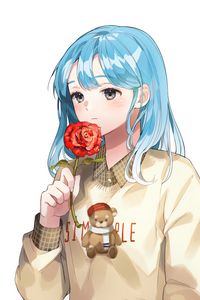 Preview wallpaper girl, flower, sweater, anime, art