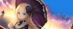 Preview wallpaper girl, flower, umbrella, anime