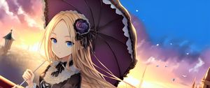 Preview wallpaper girl, flower, umbrella, anime