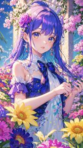 Preview wallpaper girl, flowers, anime, colorful, art