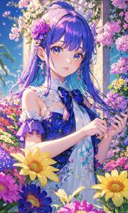 Preview wallpaper girl, flowers, anime, colorful, art