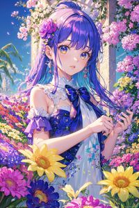 Preview wallpaper girl, flowers, anime, colorful, art