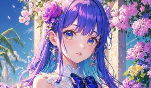 Preview wallpaper girl, flowers, anime, colorful, art