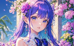 Preview wallpaper girl, flowers, anime, colorful, art